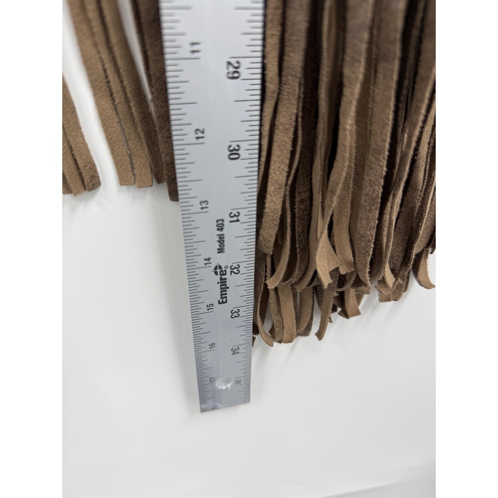 Chico's Jacket Womens 2 Brown Faux Suede Fringe Open Front Boho Western Long - Picture 8 of 9